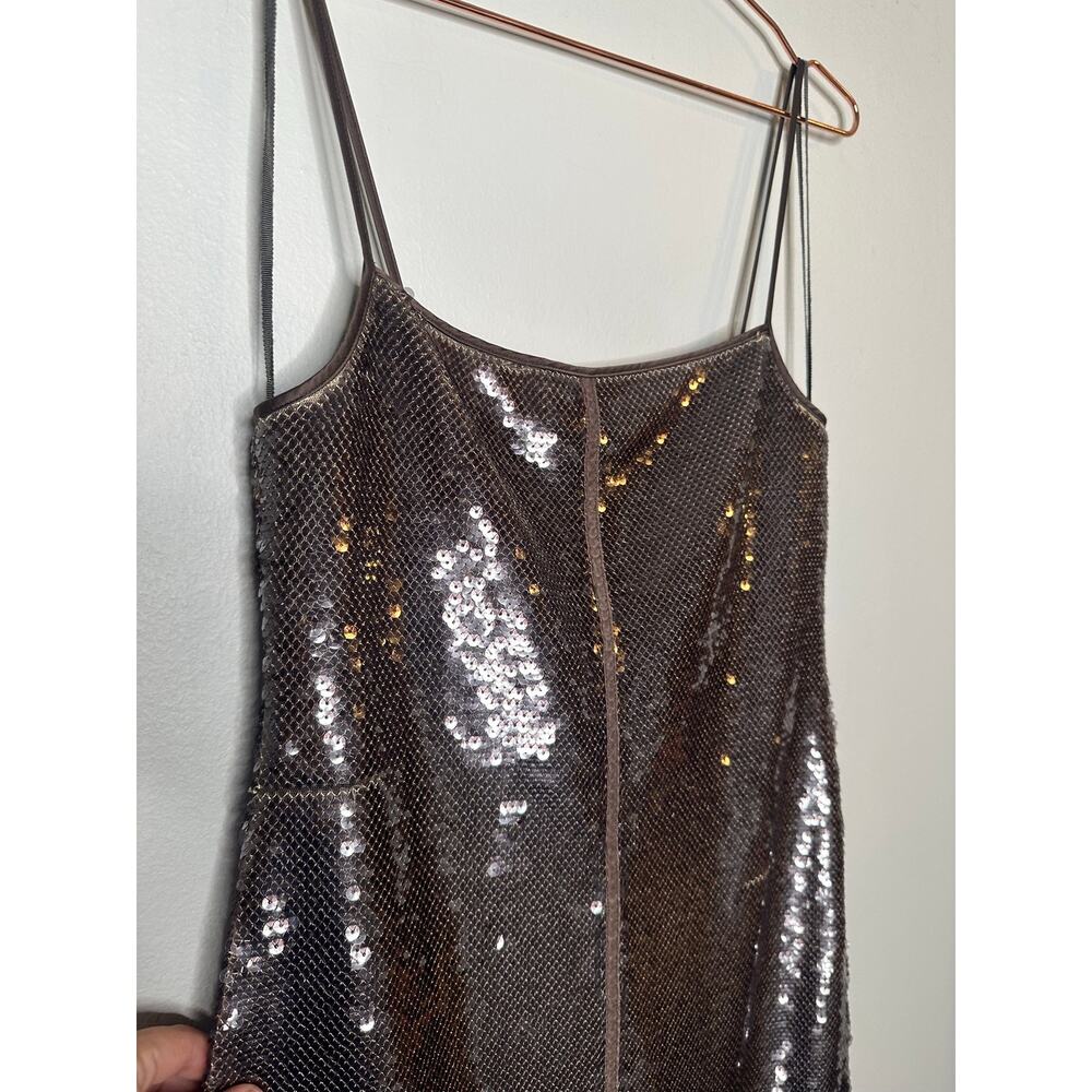 A.L.C. Brown Sequin Adjustable Strap Square Neck Sleeveless Dani Mini Dress sz S - Picture 3 of 16